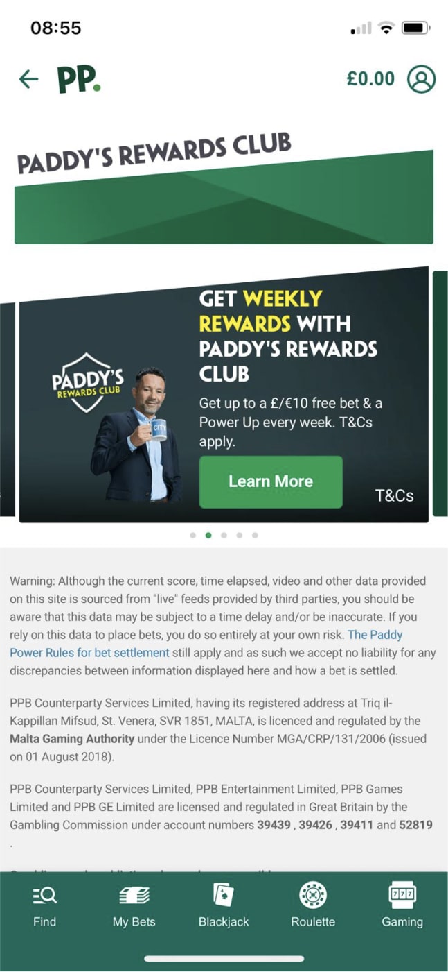 Paddy Power rewards club