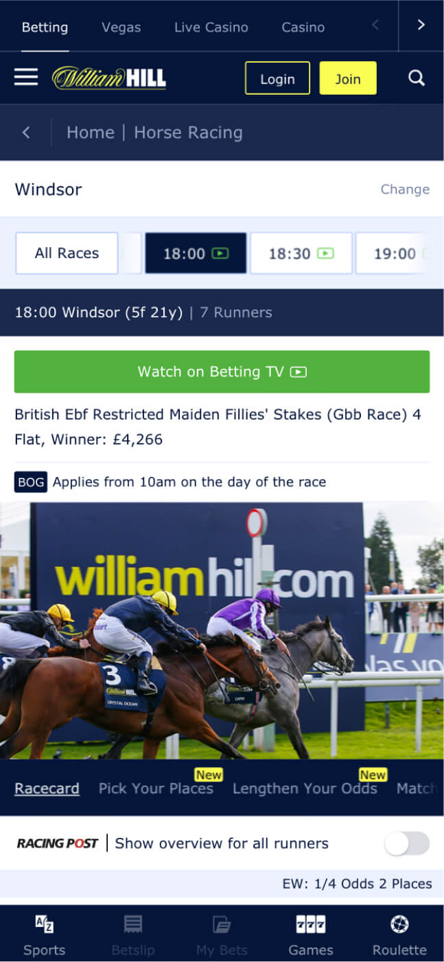 William Hill stream screen